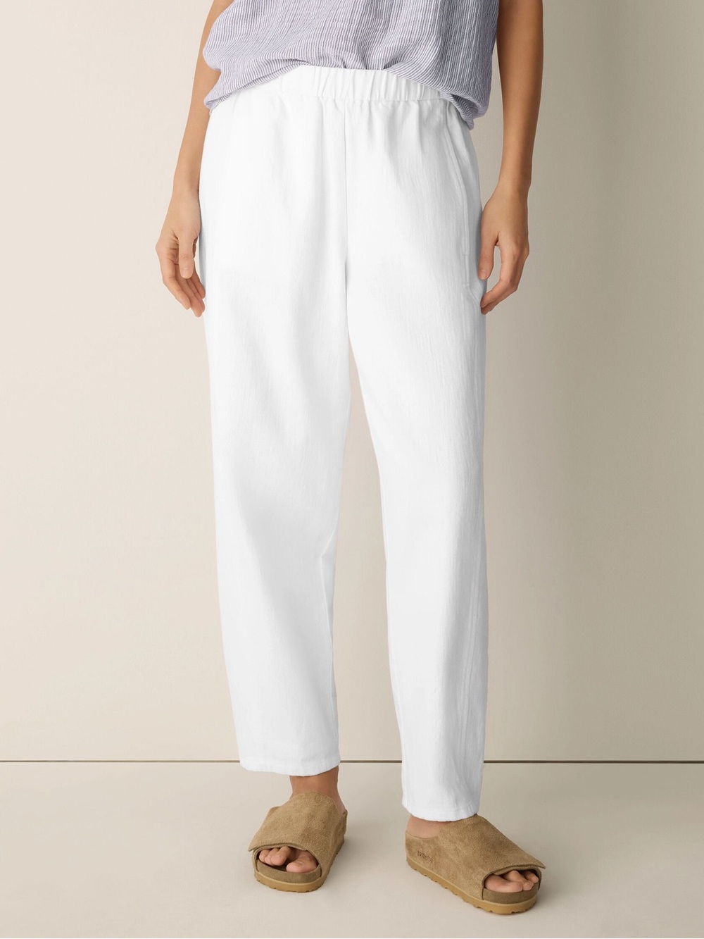 Like New Elastic Waist 100% Organic Linen Eileen Fisher Ankle Pants 1X White - Picture 5 of 12